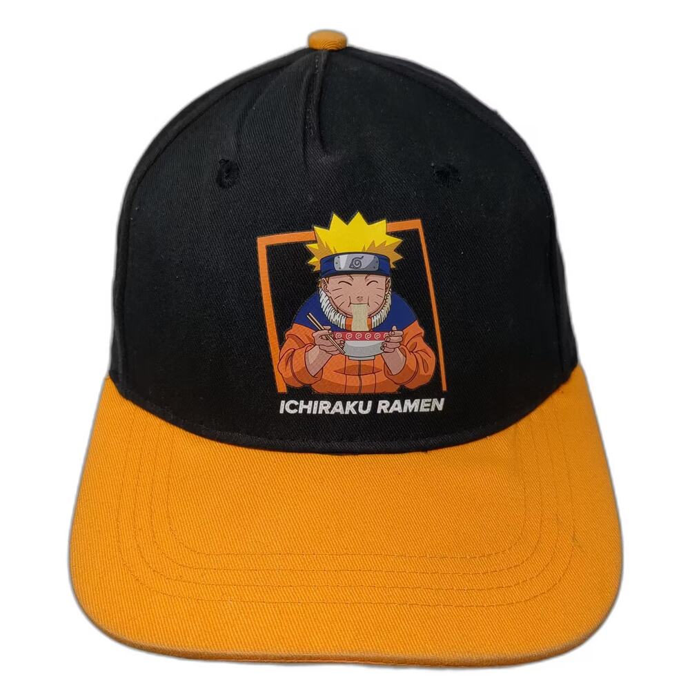 Naruto Ichiraku Ramen 5 Panel Hat Black Orange Snapback OS Adjustable Anime Cap
